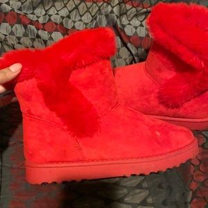 Red fluffy boots